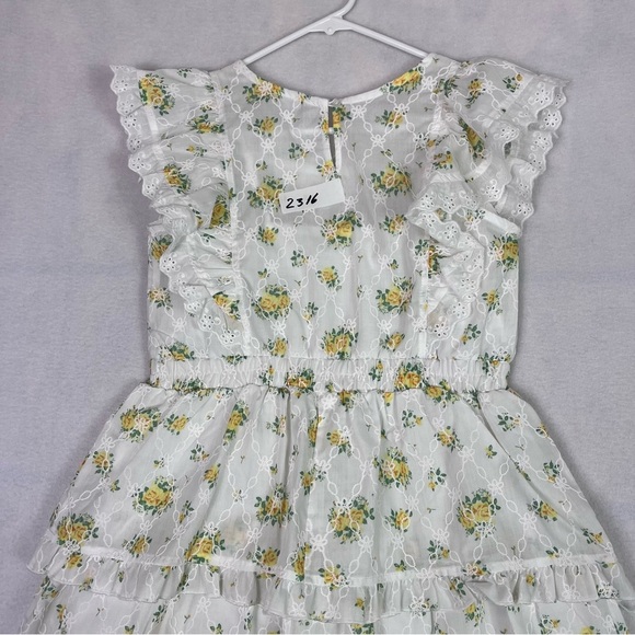 Girls Knit Works Yellow Rose Eyelet Floral Tiered A-Line Ruffled Dress Size 12 - Picture 2 of 16